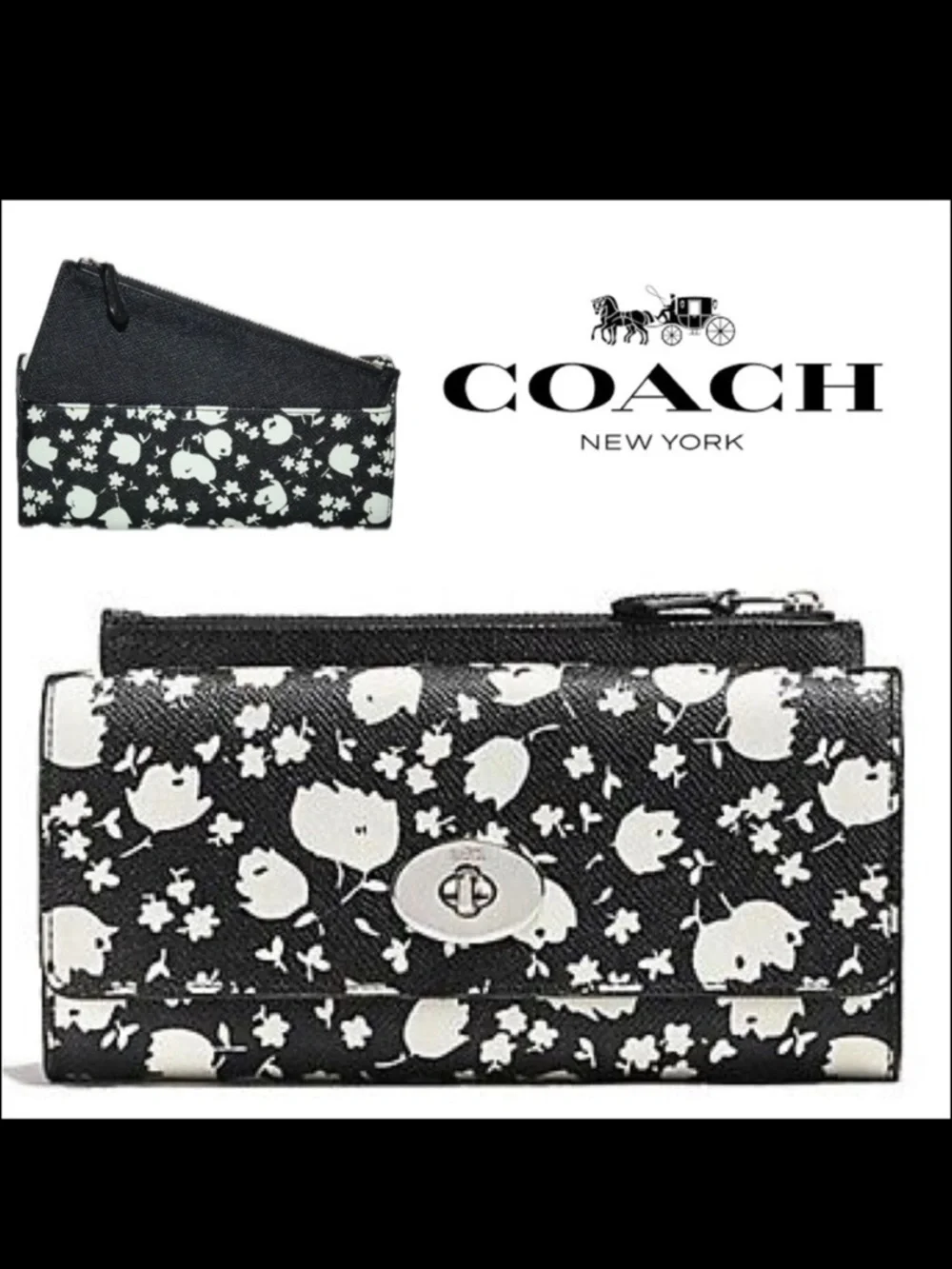 Coach Black and White Floral Key Holder